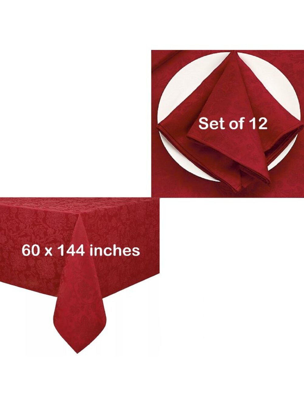 brand new Set: 1 RED Damask Fabric 60"x144" Tablecloth AND 12 Table Napkins